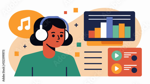 In the music selection process the soundtrack supervisor analyzed data on popular music genres and trends to create a soundtrack that would appeal to a wide range of viewers.. Vector illustration