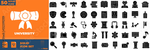 University Solid Editable Icons set