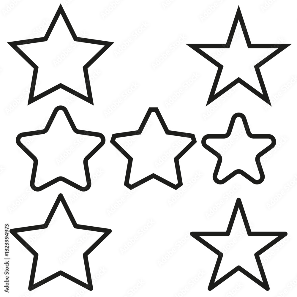 Obraz premium Star outline collection. Geometric star symbols. Different star shapes. Vector minimal set.