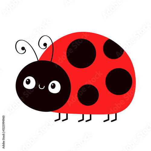 Lady bug, lady bird icon. Red and black insect. Cute kawaii cartoon funny baby character. Happy Valentines Day Card Sticker print. Childish style. Flat design. White background. Isolated Vector