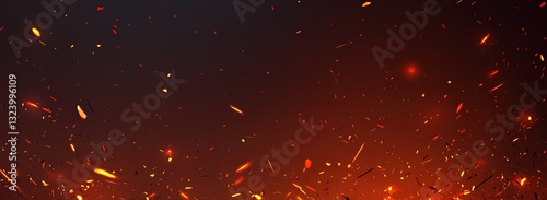  Bold red-orange abstract gradient with stylized fire sparks in flat minimal design, hyper-realistic 3D rendering of glowing embers and fiery motion trails. Perfect for gaming UI backgrounds, tech sta