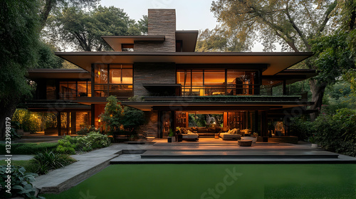 Modern house, evening view photo