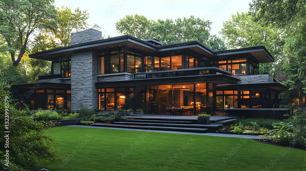 Modern House Exterior, Evening View Modern House Exterior, Evening View