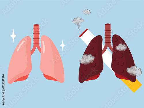 Healthy Lung cigarette smoke disease health tobacco cancer risk nicotine science danger vector illustration concept prevention awareness anatomy medicine respiratory damage impact warning breath death