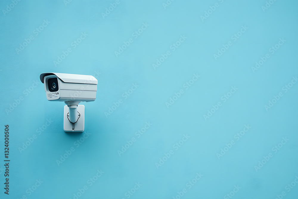 Modern Security Camera on Minimalist Blue Wall Modern Security Camera on Minimalist Blue Wall