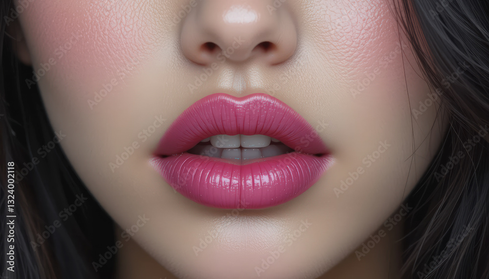 Fototapeta premium Sexy female pink lips closeup. 