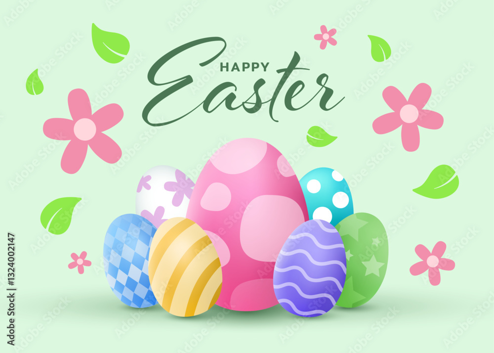 Illustration of Easter Egg Greeting Card with Happy Easter Calligraphy Featuring Colorful Seasonal Ornament and Springtime Flowers perfect for Invitation Poster and Festive Celebration Postcard Design Illustration of Easter Egg Greeting Card with Happy Easter Calligraphy Featuring Colorful Seasonal Ornament and Springtime Flowers perfect for Invitation Poster and Festive Celebration Postcard Design