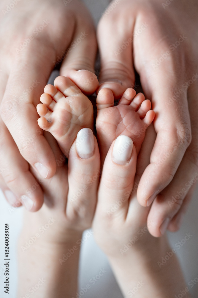 baby's legs in mom's and dad's arms, a newborn baby, a family with a newborn baby baby's legs in mom's and dad's arms, a newborn baby, a family with a newborn baby