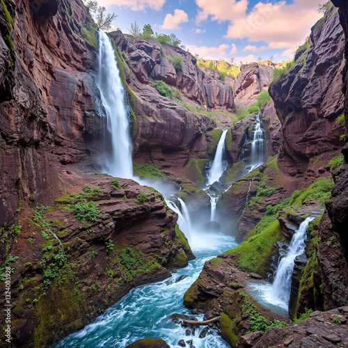 Majestic Waterfalls in a Rocky Canyon Landscape