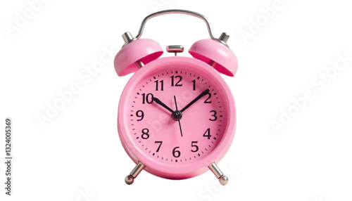 pink alarm clock on white background