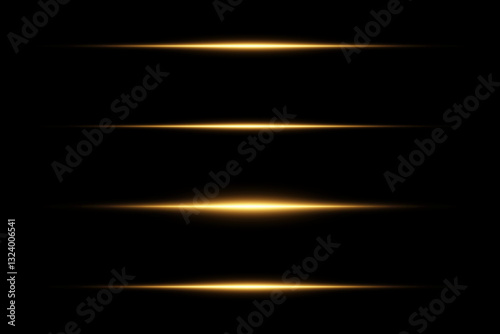Golden glowing lines, neon light beam effect. On a black background.