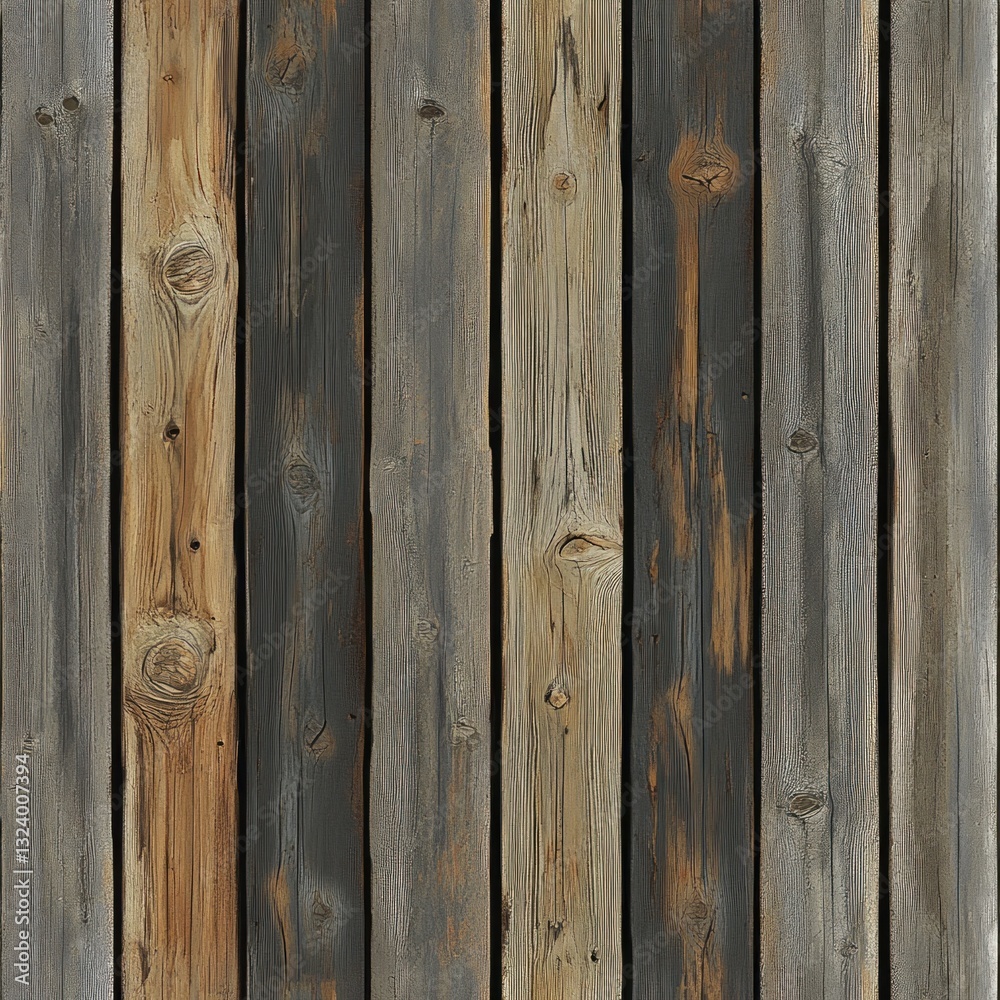 Fototapeta premium Weathered gray and brown vertical wood planks background texture.