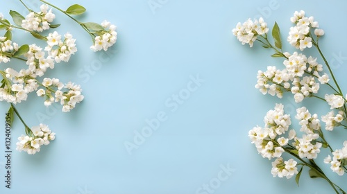 Elegant Arrangement of Delicate White Flowers on a Light Blue Background.
