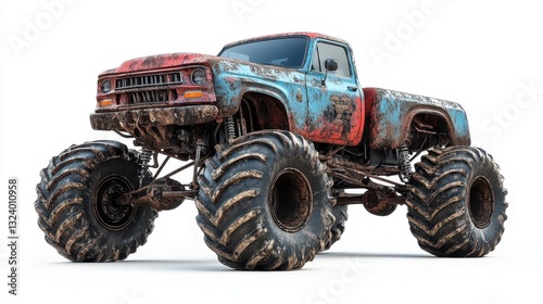 A rugged adventure monster truck, its tires churning and paint gleaming, stands majestically against a transparent background, ready to embark on any off-road escapade.