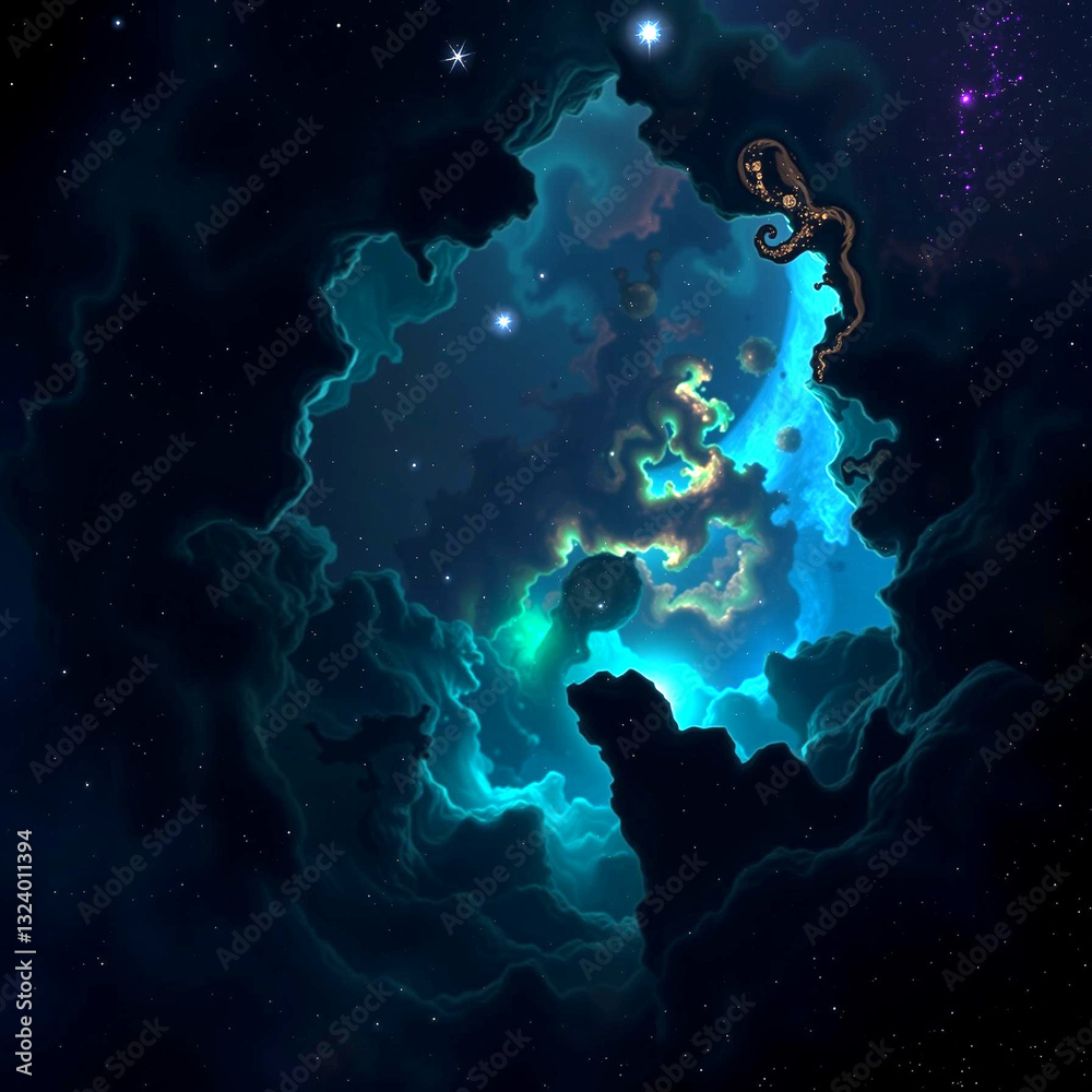 Obraz premium Cosmic Seahorse in Nebula