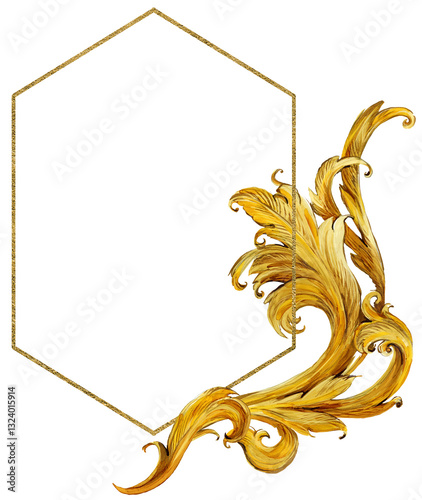 Watercolor frames and vignette for design template. Victorian style. Golden floral borders. 