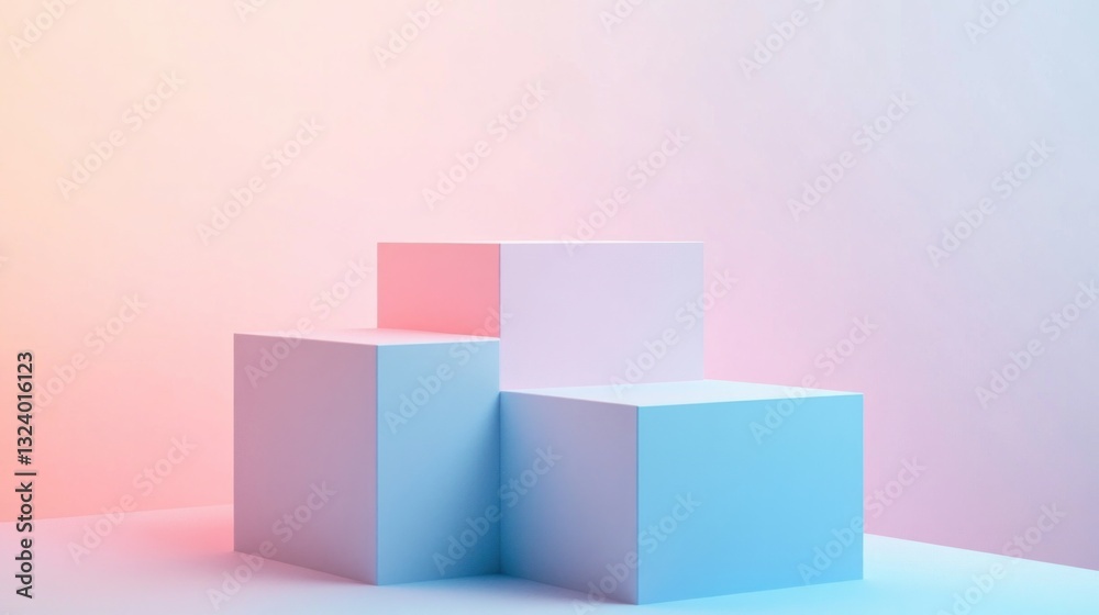 Pastel gradient geometric cubes on smooth background. Pastel gradient geometric cubes on smooth background.
