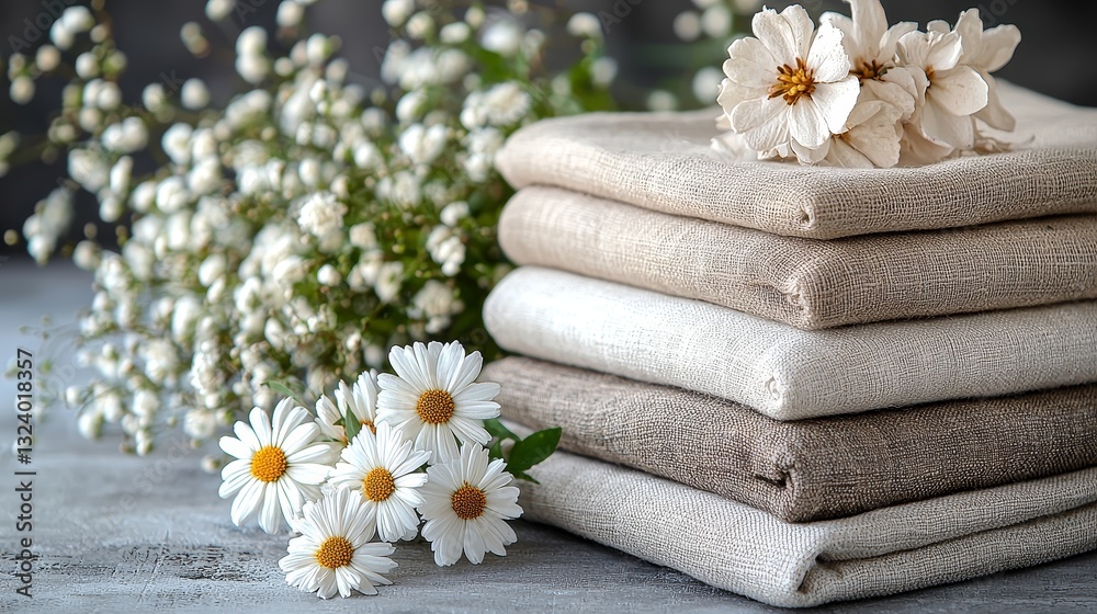 Delicate floral arrangement on soft textiles modern home decor rustic setting still life photography Delicate floral arrangement on soft textiles modern home decor rustic setting still life photography