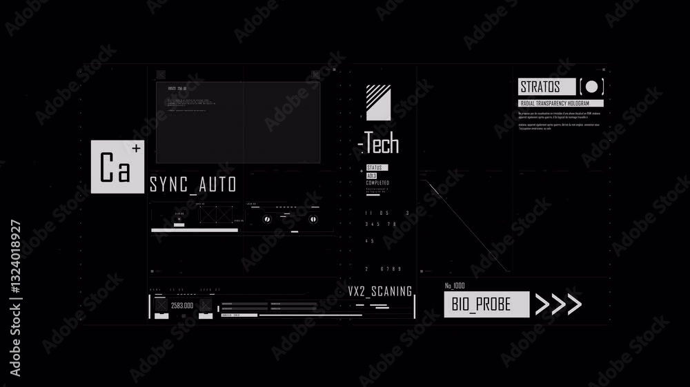 FUI video HUD overlay interface in 4k with transparent background