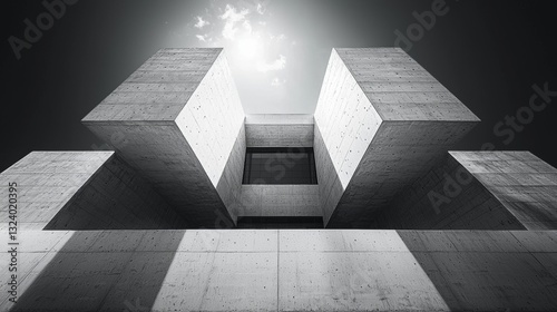 Modern architectural structure urban setting black and white photography dramatic light abstract design