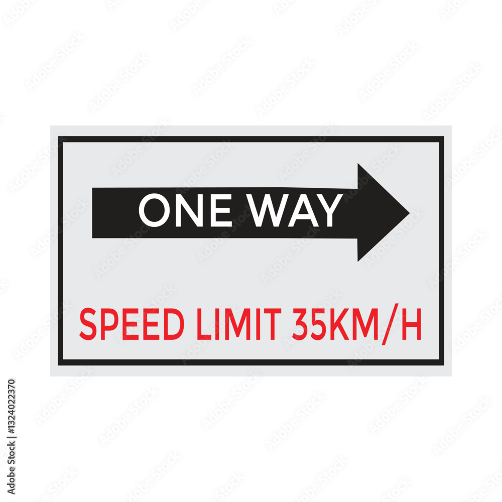 Fototapeta premium One Way Speed Limit 35 kmh warning signage vector illustration