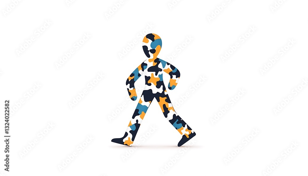 Camouflage Figure Walking for White Background. Camouflage Figure Walking for White Background.