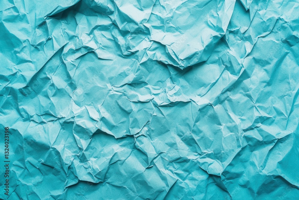 Obraz premium Blue wrinkled paper texture with creases and folds.