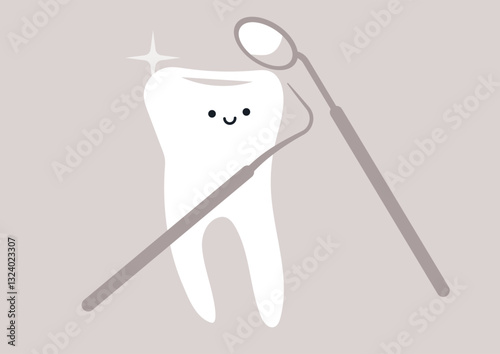Brightly designed dental tools surround a friendly cartoon tooth in a modern dental setting, promoting a positive experience for all patients during their oral care journey