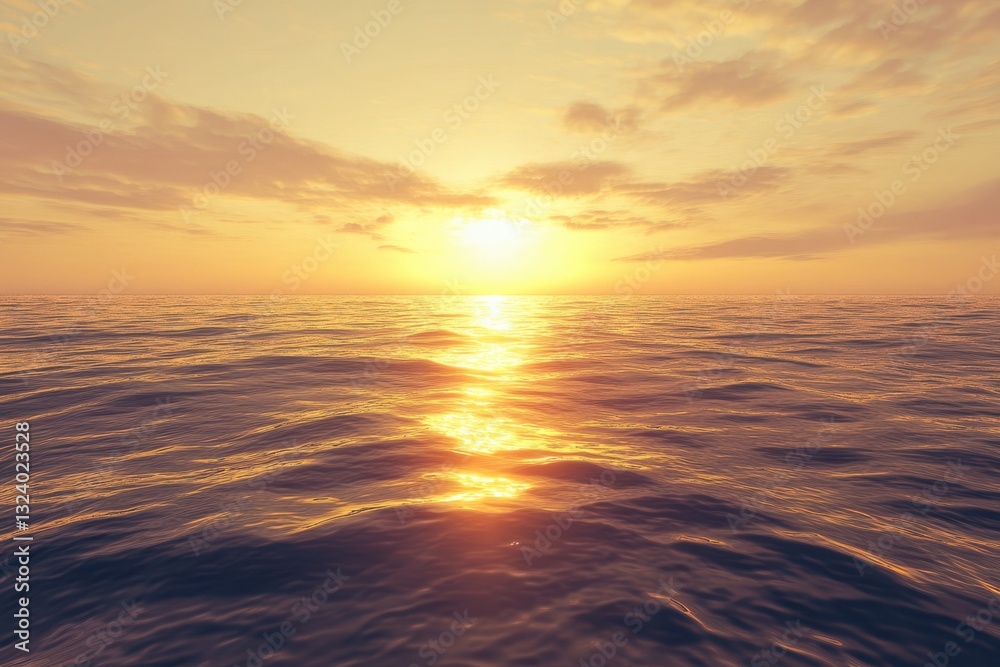 Fototapeta premium Vibrant sunset over calm ocean waters with reflection of golden hues