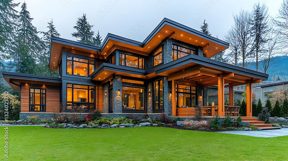 Modern luxury home nestled in a wooded landscape Modern luxury home nestled in a wooded landscape