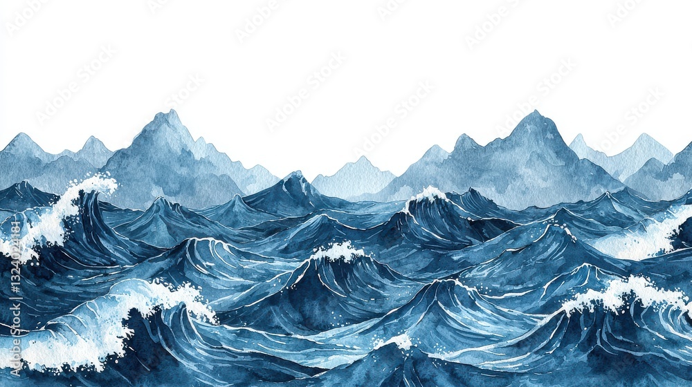 Obraz premium Dramatic Seascape with Turbulent Waves and Majestic Mountains in the Distance
