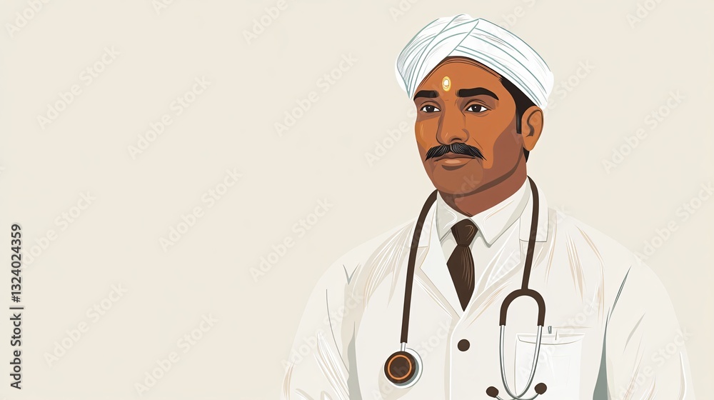 Indian doctor wearing a stethoscope, simple icon style, plain background Indian doctor wearing a stethoscope, simple icon style, plain background