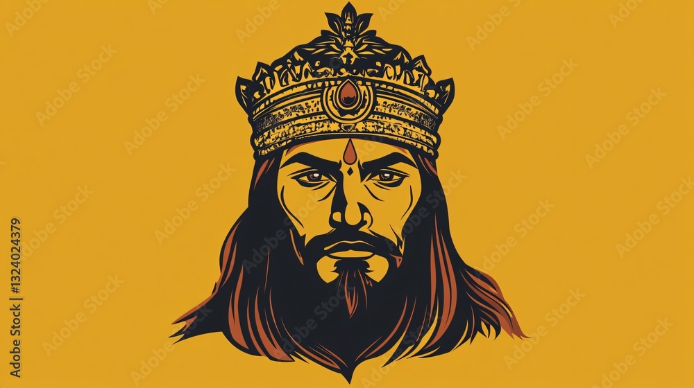 Fototapeta premium Indian king with a royal crown, icon style, plain background