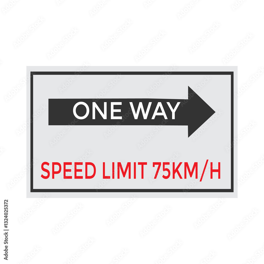 One Way Speed Limit 75 kmh warning signage vector illustration One Way Speed Limit 75 kmh warning signage vector illustration