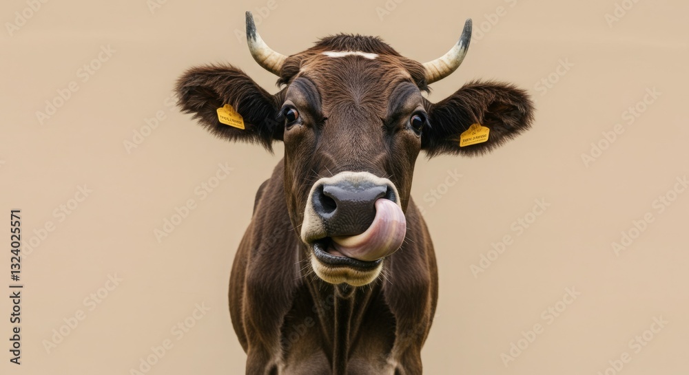 Naklejka premium Playful Cow Licks Nose
