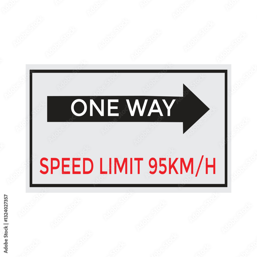 One Way Speed Limit 95 kmh warning signage vector illustration One Way Speed Limit 95 kmh warning signage vector illustration