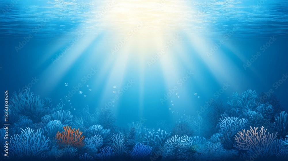 Fototapeta premium Dive into an underwater paradise coral reef illuminated by sunbeams explore