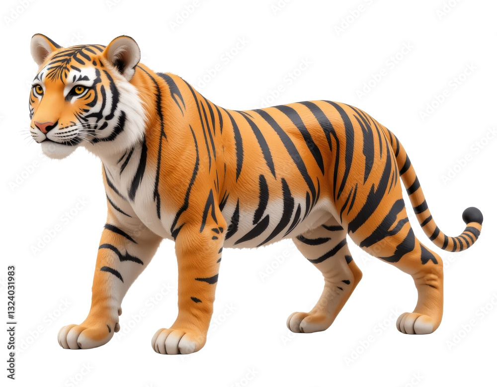 Obraz premium Standing Tiger with Black Stripes on Orange Fur Isolated on White