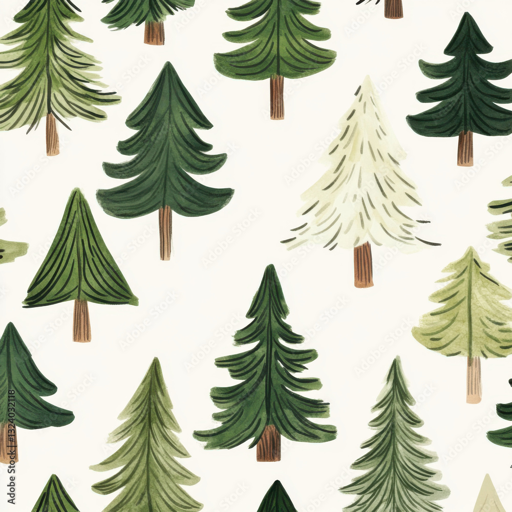 Obraz premium flat pattern featuring hand drawn illustrated christmas trees. trees are sketched in pencil tile 