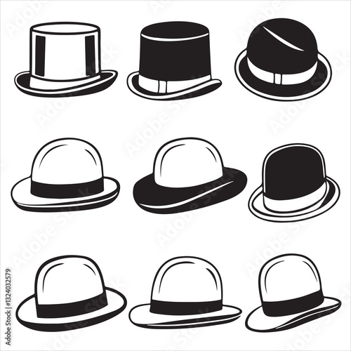 set vector various bowler hats
