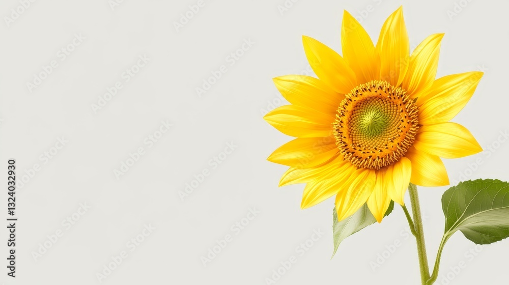Obraz premium Bright yellow sunflower on white background, closeup nature photography for floral art and design