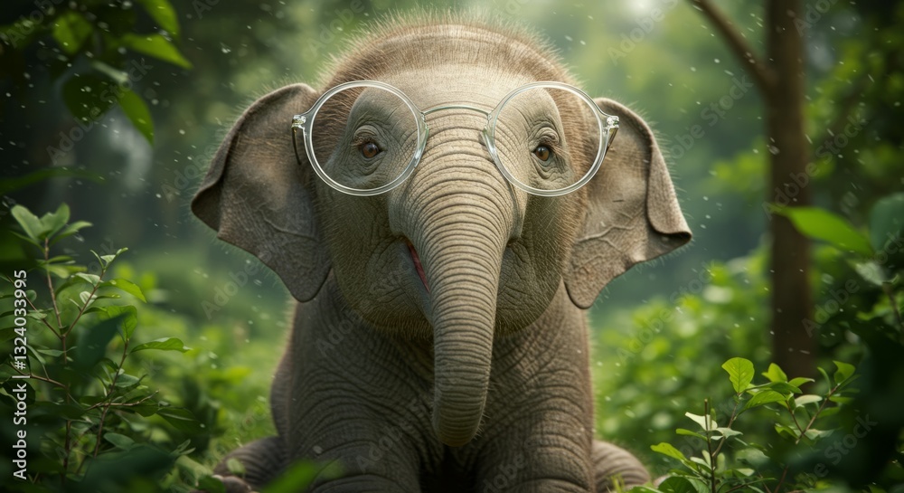 Fototapeta premium Adorable baby elephant wearing glasses.