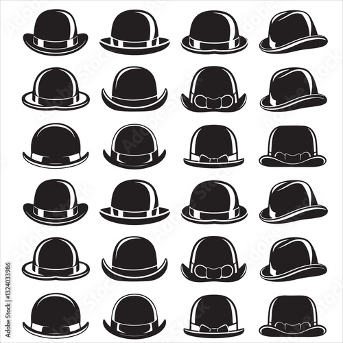 set vector various bowler hats