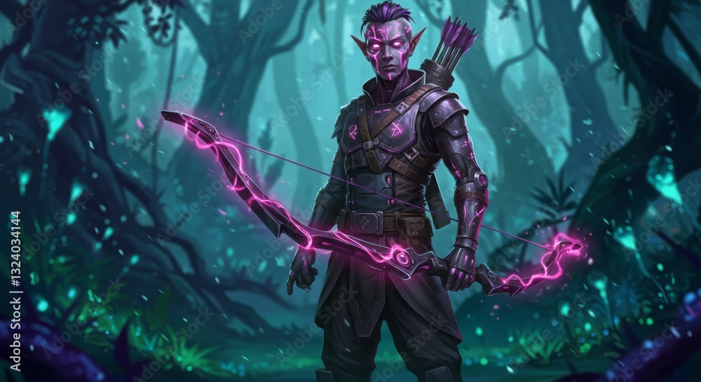Dark Elf Archer in Mystical Forest Dark Elf Archer in Mystical Forest