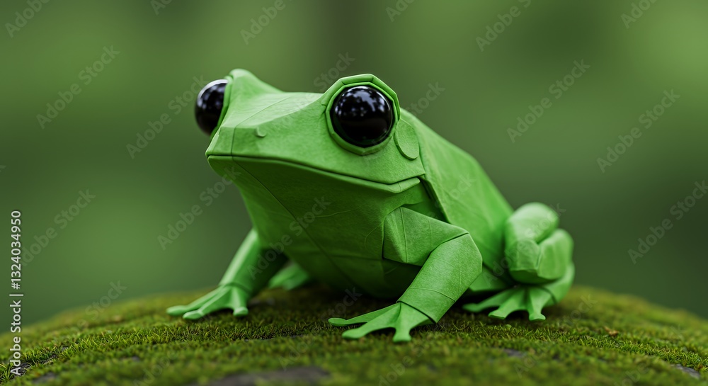 Fototapeta premium A detailed close up shot of a folded origami frog