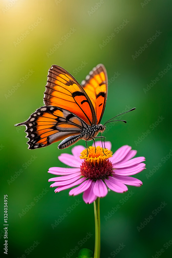 Beautiful image in nature of butterfly on flower.created with the help of artificial intelligence. Beautiful image in nature of butterfly on flower.created with the help of artificial intelligence.