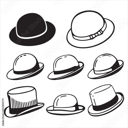 set vector various bowler hats