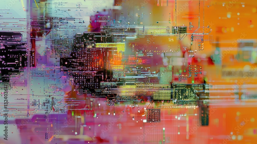 Naklejka premium Microchip with AI Data Streams