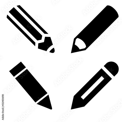 Black And White Different Pencils Icon Vector EPS 4 Set