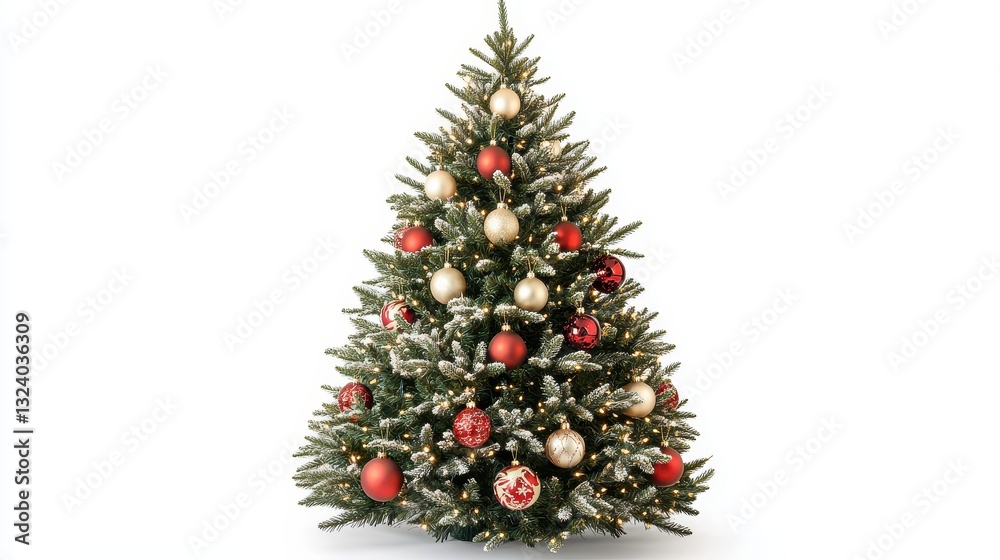 A pristine Christmas tree, its branches adorned with sparkling ornaments, stands majestically against a crystal-clear transparent background, ready to be the star of any festive display.